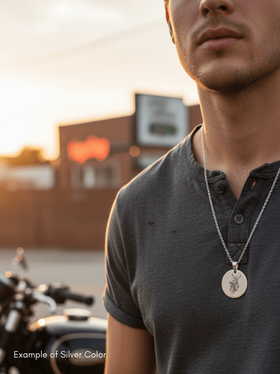 Automobile Custom Engraved Photo Circle Necklace