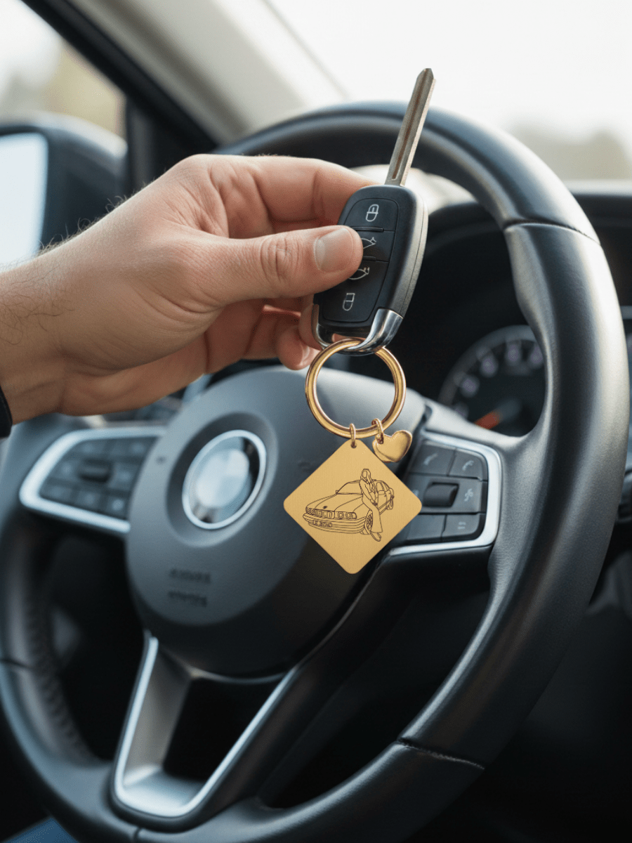 Automobile Custom Engraved Photo Keychain
