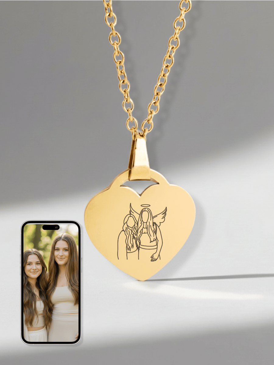 Memorial Custom Engraved Photo Heart Necklace