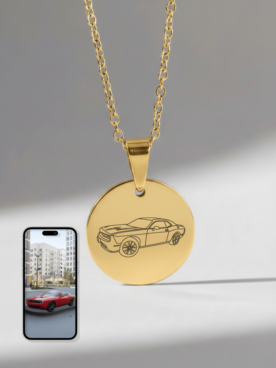 Automobile Custom Engraved Photo Circle Necklace