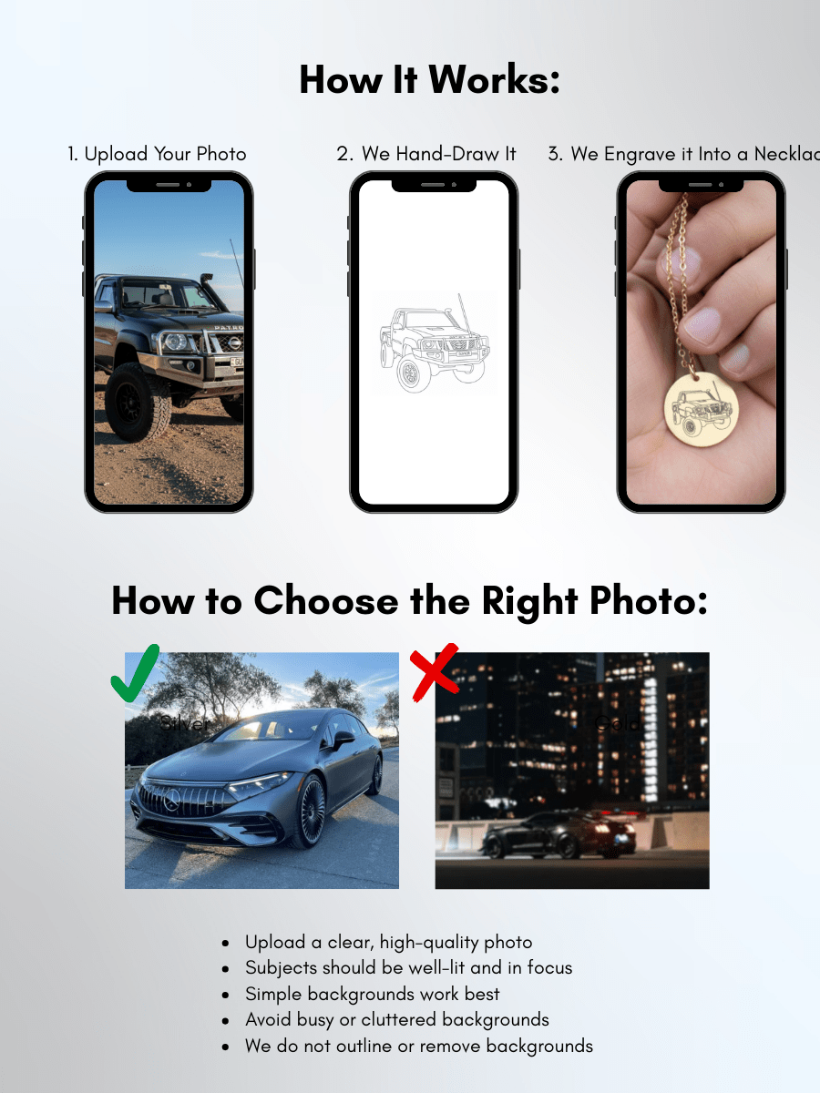 Automobile Custom Engraved Photo Circle Necklace