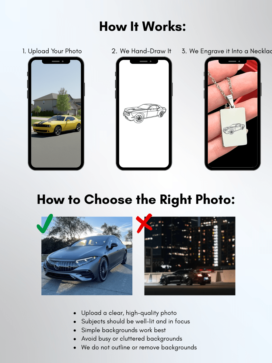 Automobile Custom Engraved Photo Tag Necklace