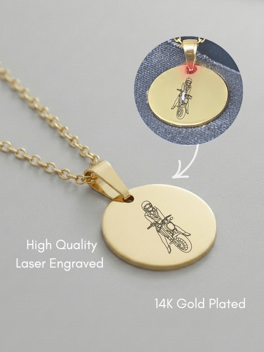 Automobile Custom Engraved Photo Circle Necklace